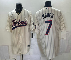 Nike Minnesota Twins #7 Joe Mauer Cream Throwback Fashion no name MLB Jersey