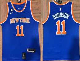 Nike New York Knicks #11 Jalen Brunson Blue 6 Patch Authentic Stitched NBA jersey