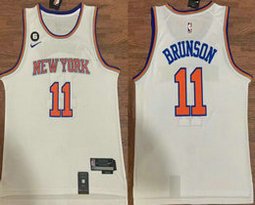 Nike New York Knicks #11 Jalen Brunson White 6 Patch Authentic Stitched NBA jersey