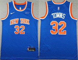 Nike New York Knicks #32 Karl-Anthony Towns Blue Icon Edition Edition With Advertising Stitched Basketball Jersey
