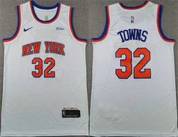 Nike New York Knicks #32 Karl-Anthony Towns White With Advertising Stitched Basketball Jersey