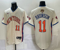 Nike New York Knicks #11 Jalen Brunson Cream NYC With Finals Baseball Jersey