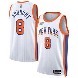 Nike New York Knicks #8 OG Anunoby White Stripes NBA Jersey
