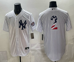 Nike New York Yankees #2 Derek Jeter White 250 Fourth Of July Stadium no name Jersey