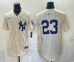 Nike New York Yankees #23 Don Mattingly Cream Throwback Fashion no name MLB Jersey
