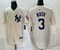 Nike New York Yankees #3 Babe Ruth Cream Throwback Fashion MLB Jersey