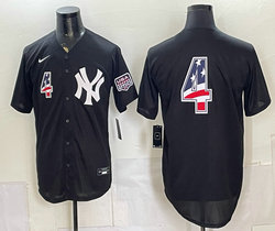 Nike New York Yankees #4 Lou Gehrig Black 250 Fourth Of July Stadium no name Jersey