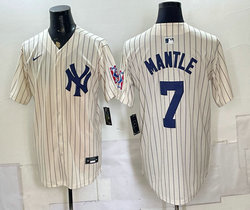 Nike New York Yankees #7 Mickey Mantle Cream Throwback Fashion MLB Jersey