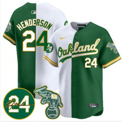 Nike Oakland Athletics #24 Rickey Henderson White Green Fashion Authentic Stitched MLB Jersey