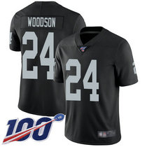 Nike Oakland Raiders #24 Charles Woodson NFL 100th Season Patch Black Vapor Untouchable Authentic Stitched NFL Jersey
