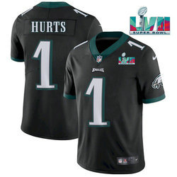 Nike Philadelphia Eagles #1 Jalen Hurts Black Super Bowl LVII Patch Authentic stitched NFL jersey