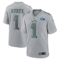 Nike Philadelphia Eagles #1 Jalen Hurts Gray Super Bowl LVII Patch Authentic stitched NFL jersey
