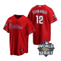 Nike Philadelphia Phillies #12 Kyle Schwarber 2022 World Series Red Game Authentic Stitched MLB Jersey
