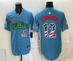 Nike Philadelphia Phillies #12 Kyle Schwarber Blue Phanatic USA 250 Fourth Of July Jersey