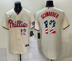 Nike Philadelphia Phillies #12 Kyle Schwarber Cream 250 Fourth Of July Stadium no name Jersey