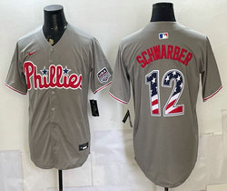 Nike Philadelphia Phillies #12 Kyle Schwarber Gray 250 Fourth Of July Stadium no name Jersey