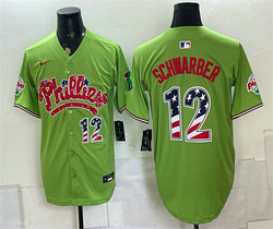 Nike Philadelphia Phillies #12 Kyle Schwarber Green Phanatic USA 250 Fourth Of July Jersey
