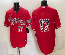 Nike Philadelphia Phillies #12 Kyle Schwarber Red 250 Fourth Of July Stadium no name Jersey