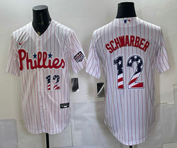 Nike Philadelphia Phillies #12 Kyle Schwarber White (Red Strip) 250 Fourth Of July Stadium Jersey