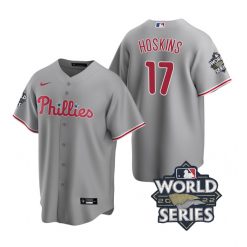 Nike Philadelphia Phillies #17 Rhys Hoskins 2022 World Series Gray Game Authentic Stitched MLB Jersey