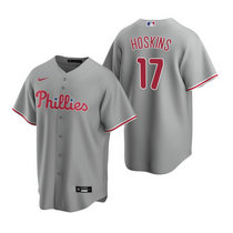 Nike Philadelphia Phillies #17 Rhys Hoskins Gray Game Authentic Stitched MLB Jersey