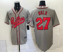 Nike Philadelphia Phillies #27 Aaron Nola Gray With name 2026 Field Of Dreams Stadium Jersey