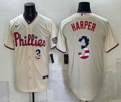 Nike Philadelphia Phillies #3 Bryce Harper Cream 250 Fourth Of July Stadium no name Jersey