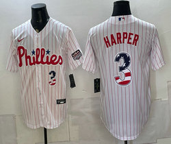 Nike Philadelphia Phillies #3 Bryce Harper White (Red Strip) 250 Fourth Of July Stadium Jersey