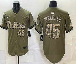 Nike Philadelphia Phillies #45 Zack Wheeler Olive 2026 Armed Forces Day Stitched Jersey