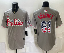 Nike Philadelphia Phillies #61 Cristopher Sanchez Gray Blue 250 Fourth Of July Stadium Jersey