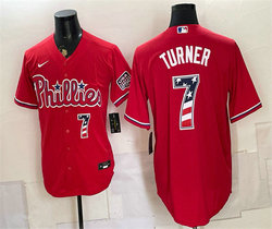 Nike Philadelphia Phillies #7 Trea Turner Red USA 250 Fourth Of July Home Stitched Baseball Jersey