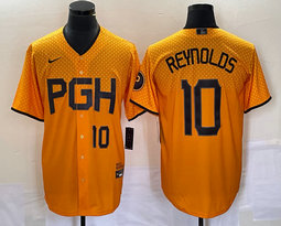 Nike Pittsburgh Pirates #10 Bryan Reynolds Gold City Black 10 in front Game Authentic stitched MLB jersey