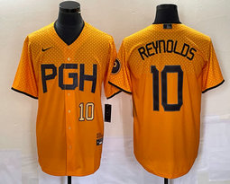 Nike Pittsburgh Pirates #10 Bryan Reynolds Gold City Gold 10 in front Game Authentic stitched MLB jersey