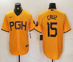 Nike Pittsburgh Pirates #15 Oneil Cruz Gold City Game Authentic stitched MLB jersey