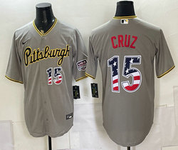 Nike Pittsburgh Pirates #15 Oneil Cruz Gray 250 Fourth Of July Stadium Jersey