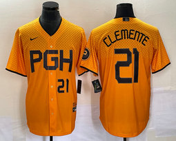 Nike Pittsburgh Pirates #21 Roberto Clemente Gold City Black 21 in front Game Authentic stitched MLB jersey