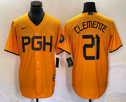 Nike Pittsburgh Pirates #21 Roberto Clemente Gold City Game Authentic stitched MLB jersey