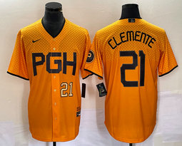 Nike Pittsburgh Pirates #21 Roberto Clemente Gold City Gold 21 in front Game Authentic stitched MLB jersey
