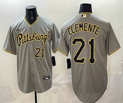 Nike Pittsburgh Pirates #21 Roberto Clemente Gray 21 front Authentic Stitched MLB Jersey