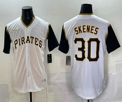 Nike Pittsburgh Pirates #30 Paul Skenes White Gold Logo Authentic Stitched MLB Jersey