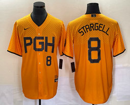 Nike Pittsburgh Pirates #8 Willie Stargell Gold City Black 22 in front Game Authentic stitched MLB jersey