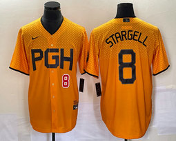 Nike Pittsburgh Pirates #8 Willie Stargell Gold City Red 8 in front Game Authentic stitched MLB jersey