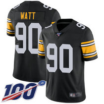 Nike Pittsburgh Steelers #90 T. J. Watt With 100th Season Patch Black New Vapor Untouchable Authentic stitched NFL jersey