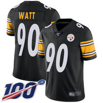 Nike Pittsburgh Steelers #90 T. J. Watt With 100th Season Patch Black Vapor Untouchable Authentic stitched NFL jersey