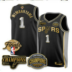 Nike San Antonio Spurs #1 Victor Wembanyama Black Gold Finals Champion Stitched NBA jersey