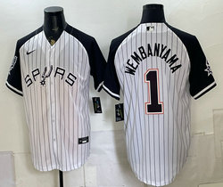 Nike San Antonio Spurs #1 Victor Wembanyama White Stripes Black Number baseball jersey