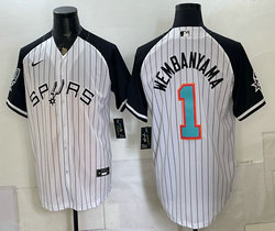 Nike San Antonio Spurs #1 Victor Wembanyama White Stripes Green Number baseball jersey