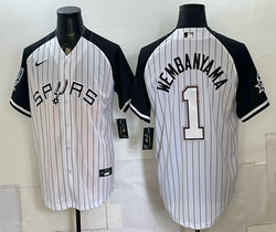 Nike San Antonio Spurs #1 Victor Wembanyama White Stripes White Number baseball jersey