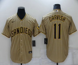 Nike San Diego Padres #11 Yu Darvish Brown Brown stripe Game Authentic Stitched MLB Jersey