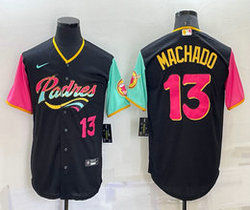Nike San Diego Padres #13 Manny Machado Black #13 in front 2022 City Game Authentic Stitched MLB Jersey